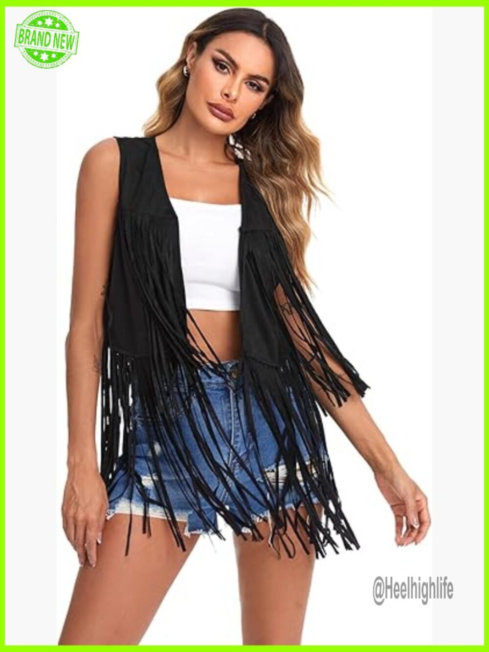 Faux Suede Fringe Vest Sleeveless Tassel Jacket Medium Hippie Style